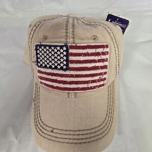 KBETHOS tan Cap Hat with American Flag Patch NWT